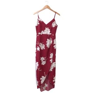 Aigeman Red White Floral Watercolor Maxi Spaghetti Strap Long Dress XS NWT